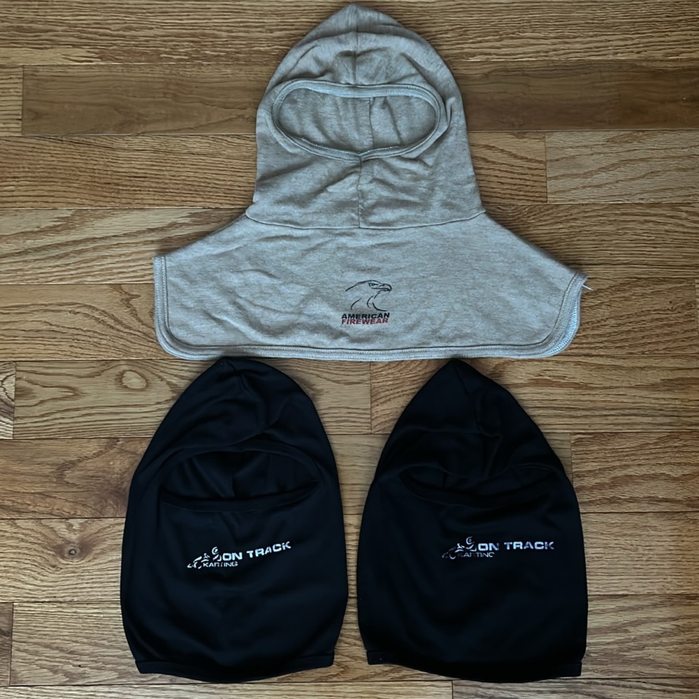 3 winter head covers/masks. One tan and 2 black. - Picture 1 of 10